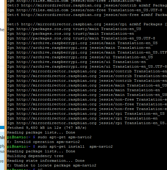 Unable to locate package apm navio2 Getting started Emlid